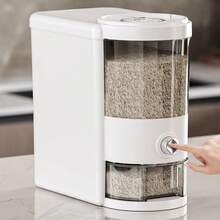 Contenedor de arroz con taza medidora caja fresca incorporada mejorada dispensador de cereales con tapas para el hogar cocina despensa arroz maíz de soja y frijoles de grano grande blanco - Blanco - Ver 3