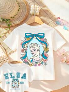 Disney Official Licensed Frozen Elsa Print T-Shirt For Baby Girls (6 Months - 3 Years) | New Arrival | Ultra Comfortable & Super Soft Polyester Tee | Stylish Relaxed Fit Casual Top With Elsa Floral Bow & Pearl Frame Print | High Aesthetic, Versatile Daily Wear | High Turnover Rate, Commuter Favorite | Express Delivery - White - View 1