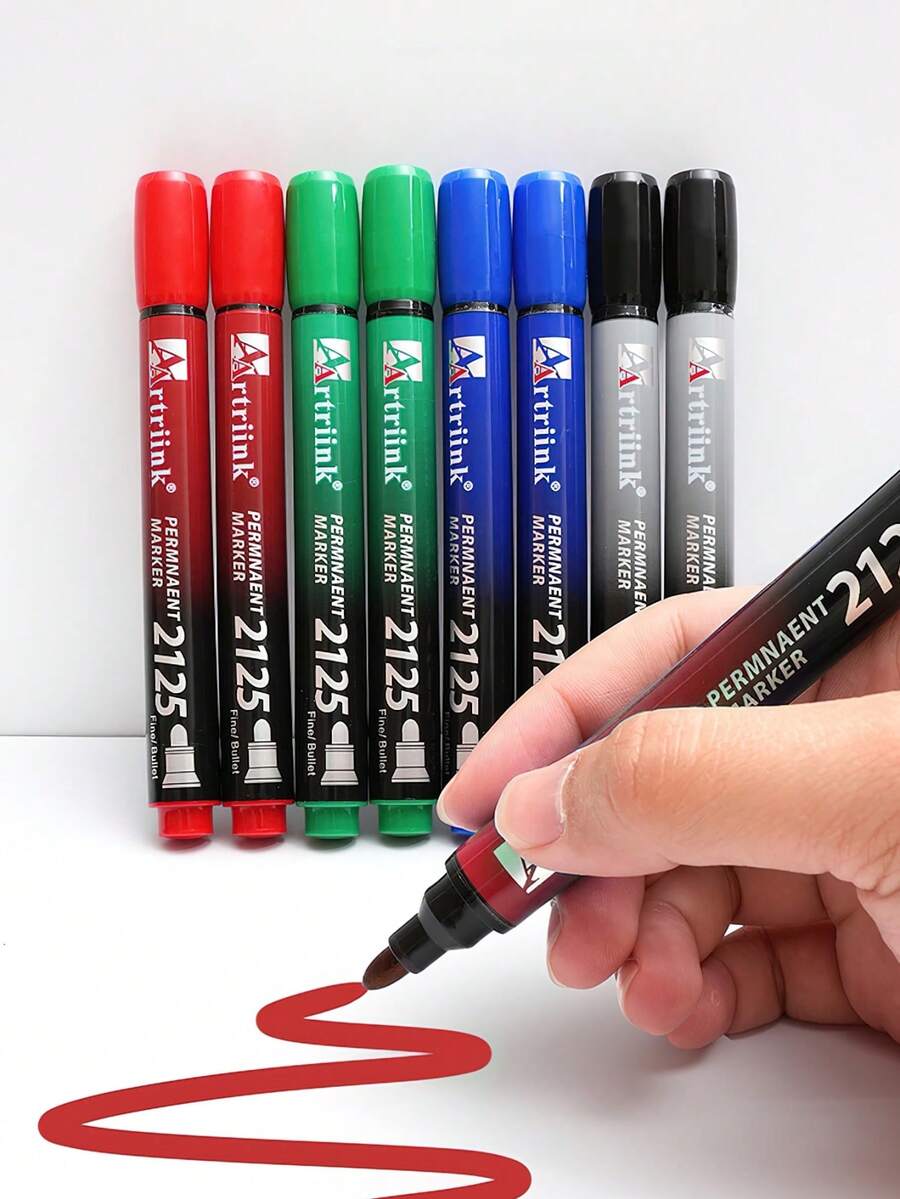 1pc/14pcs Non-Erasable Colored Permanent Markers, Fine Tip 2-3mm Quick Drying Fade-Resistant Suitable For Black And Smooth Surfaces Graffiti Writing Coloring Professional Art Creation Use, Back To School