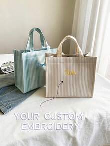 Túi tote thêu theo yêu cầu, túi xách thời trang, túi vải bố dung tích lớn, túi đựng cơm trưa tối giản, túi du lịch cho mẹ, túi xách thời trang, túi đi làm thanh lịch tối giản, thêu tên độc đáo của bạn, món quà tuyệt vời. - Nhiều màu - Xem 1