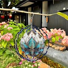 1个金属风铃 - 优雅的蓝金莲花图案,360°旋转挂钩,适用于花园、露台、家居装饰 - 婚礼、圣诞节、乔迁礼物、教师节礼物,耐用金属材质,室内/室外装饰,精致细节,高品质工艺,悬挂装饰,节日点缀,随机款式 - A - 查看 5