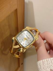 1 Stück Damen Quadratische Goldene Quarz Uhr, minimalistisch & modisch, geeignet für den täglichen Gebrauch, beste Geschenkwahl für Feiertage - Gold - Übersicht 8