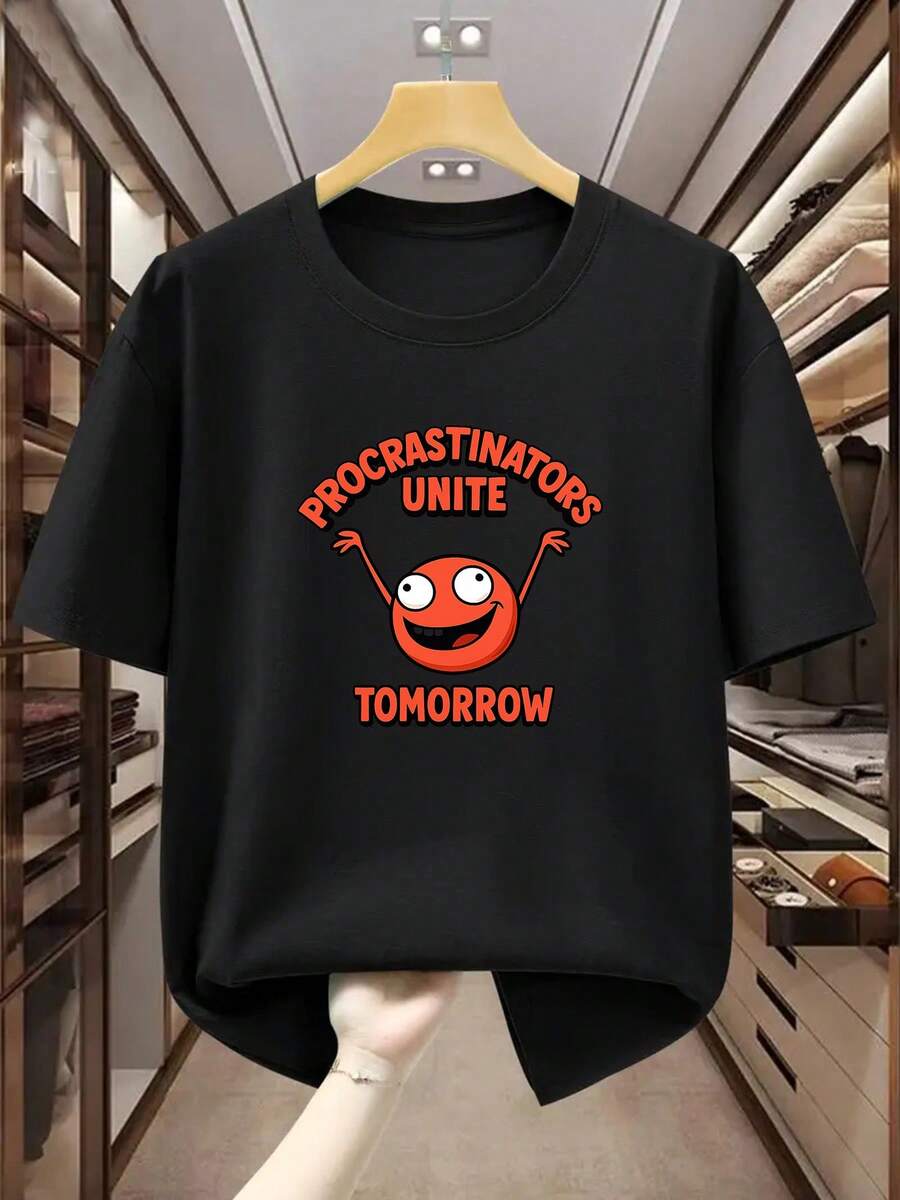 Camiseta de Hombre Talla Grande 100% Procrastinators Unite Tomorrow Estampado Divertido Cuello Redondo Manga Corta Camiseta Cómoda Casual de Manga Corta para el Verano