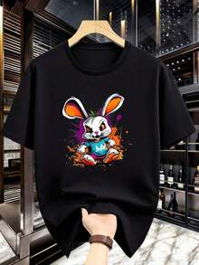 Men's Crew Neck T-Shirt, Creative And Minimalist Easter Bunny Design, Modern Style, Quick-Drying Casual Clothing, Comfortable And Ultra-Easy To Wear, Fashionable Men's T-Shirt. - 黑色 - 查看 6