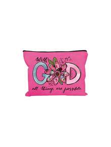 1pc Christian Floral Print Makeup Bag, With God All Things Are Possible Quote Cosmetic Pouch,Available In 6 Colors, Portable Toiletry Organizer For Travel, An Ideal Gift For Back-To-School Season, Christmas, Birthdays, Mother's Day, And Travel Essentials Lovers. - Multicolor - View 12