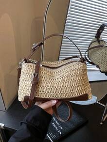 Nuevo bolso de hombro de moda para mujer, bolso cruzado de diseño único, bolso de mano casual y versátil minimalista y elegante, de tela cómoda con textura tejida, cierre con cremallera, correa ajustable y desmontable, cómodo de llevar, espacioso, bolso tipo almohada - Multicolor - Ver 14