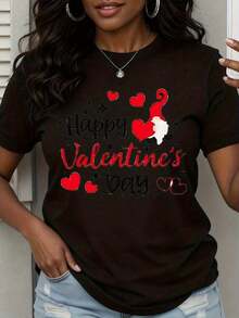 Camiseta de Mujer con Estampado de Corazón de Gnomo para el Día de San Valentín, Regalo Romántico y Lindo, Estilo Vintage Urbano, Unisex, de Algodón, Manga Corta, Cuello Redondo, 100% Algodón - Negro - Ver 1