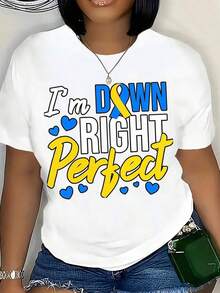 Camiseta "Im Down Right Perfect Down Awareness" para mujeres, hombres y niños, con diseño de cinta azul y amarilla para promover las necesidades especiales y el orgullo, ideal para usar en el Día del Orgullo, 220g - Estilo vintage urbano, unisex, de algodón, manga corta, cuello redondo, 100% algodón. - Blanco - Ver 1