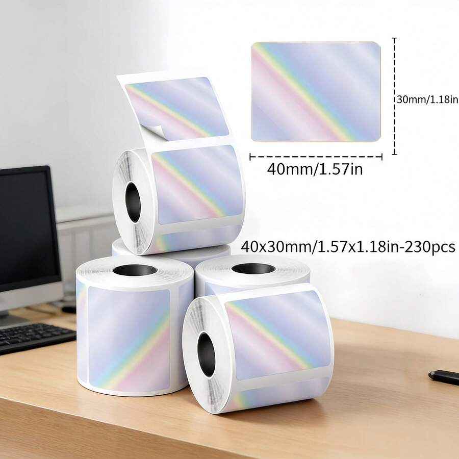 4 cuộn giấy nhãn laser hologram màu bạc - 40x30mm, tương thích với máy in nhãn Phomemo M110/M120/M200/M221/P50, nhãn mã vạch | Thiết kế hologram | Nhãn tự dính - Xem 1
