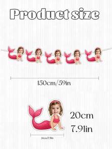 2/4/6pcs Custom Photo Mermaid Face Bunting Banner, Under The Sea Themed Garland, Girls Birthday Party Decor, Photo Booth Prop, Underwater Scene Happy Birthday Party Decor, Background Wall Hanging Banner - Multicolor - View 3