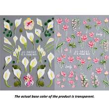5D Spring Summer Pink Floral Nail Art Stickers, Calla Lily,Leopard Pattern,Self-Adhesive Nail Decals For And Women, Perfect For Manicure Decoration - 彩色 - 查看 13
