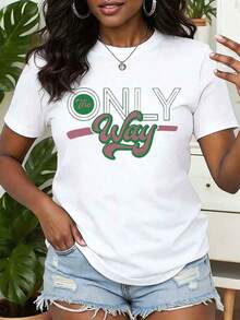 Camiseta de Algodón Estilo Vintage con Estampado de Eslóganes de Lisboa para Mujer, Camiseta con Estampado 'The Only Way', Cuello Redondo, Ropa Casual de Verano, Regalo para Hermandad AKA, 220g, para Uso Diario en Verano - Blanco - Ver 1