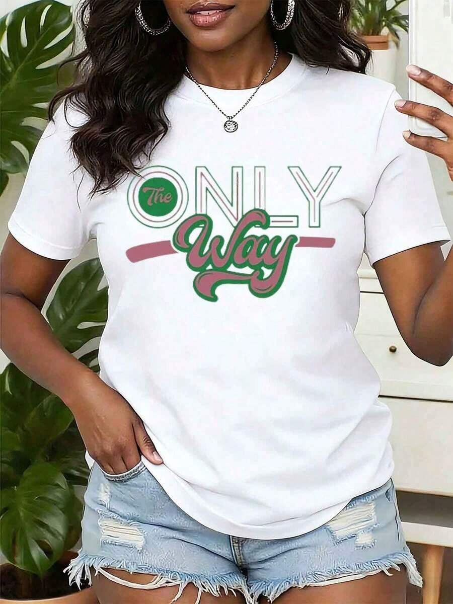 Camiseta de Algodón Estilo Vintage con Estampado de Eslóganes de Lisboa para Mujer, Camiseta con Estampado 'The Only Way', Cuello Redondo, Ropa Casual de Verano, Regalo para Hermandad AKA, 220g, para Uso Diario en Verano - Blanco - Ver 1