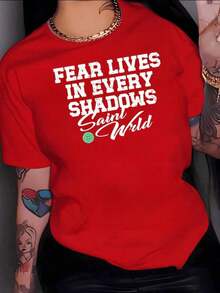 ComfortableFrase motivadora que transmite la idea de que el miedo habita en cada sombra invitando a la valentía y superación personal camiseta de mujer 100% algodónFashion All-match Women's Short Sleeve T-shirt, Basic Style for Inner & Outer Wear - Negro - Ver 9