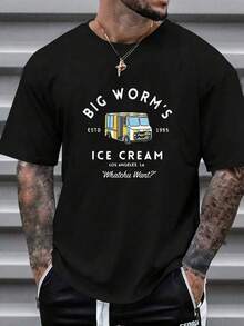 Camiseta de Cuello Redondo Impresa Casual de Moda para Hombres, Adecuada para el Trabajo o el Ocio - Negro - Ver 8