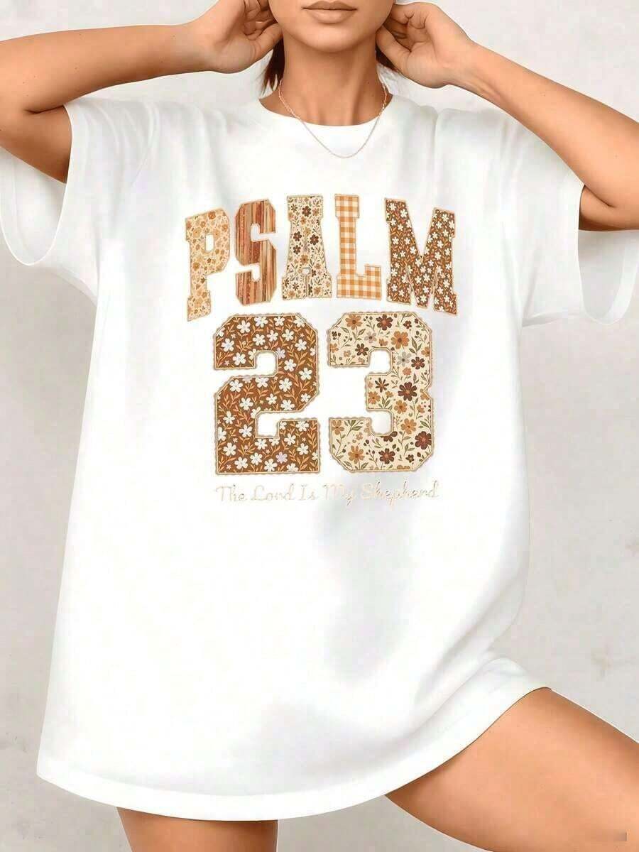 Fashion NEW1 pieza Camiseta de Mujer con Estampado Gráfico Retro Vintage de Patchwork Floral del Salmo 23, Escritura Inspiradora, 100% Algodón, Cuello Redondo - Estilo Urbano Vintage, Unisex, Camiseta Holgada de Manga Corta de Algodón con Cuello Redondo. Camiseta unisex de algodón de manga corta y cuello redondo, estilo vintage urbano. - Blanco - Ver 1