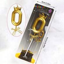 3D皇冠蝴蝶結0-9數字蠟燭，生日蛋糕蠟燭，生日派對裝飾插蠟燭 - 金色 - 查看 2