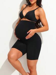 孕婦無縫高腰柔軟可伸縮腹部支撐短褲 黑色 夏季 - 黑色 - 查看 3