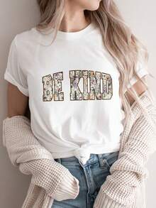 Camiseta de moda de algodón oversize para mujer 2026 - Camiseta llamativa con estampado floral delicado, con un elegante diseño botánico, adecuada para uso casual y que transmite una atmósfe - Blanco - Ver 7