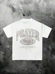 200g T-Shirt/1 Piece/100% Cotton, Men's Short Sleeve Crew Neck T-Shirt With Letter Print, Suitable For Summer - 白色 - 查看 1
