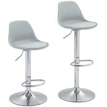 Set Of 2 Bar Stools, Padded Bar Chairs With Steel Frame, Backrest, Height-Adjustable Kitchen Chairs With Footrest, 360° Swivel Counter Stools For Kitchen, Living Room, Dining Room, Grey Faux Leather - Grey - View 7