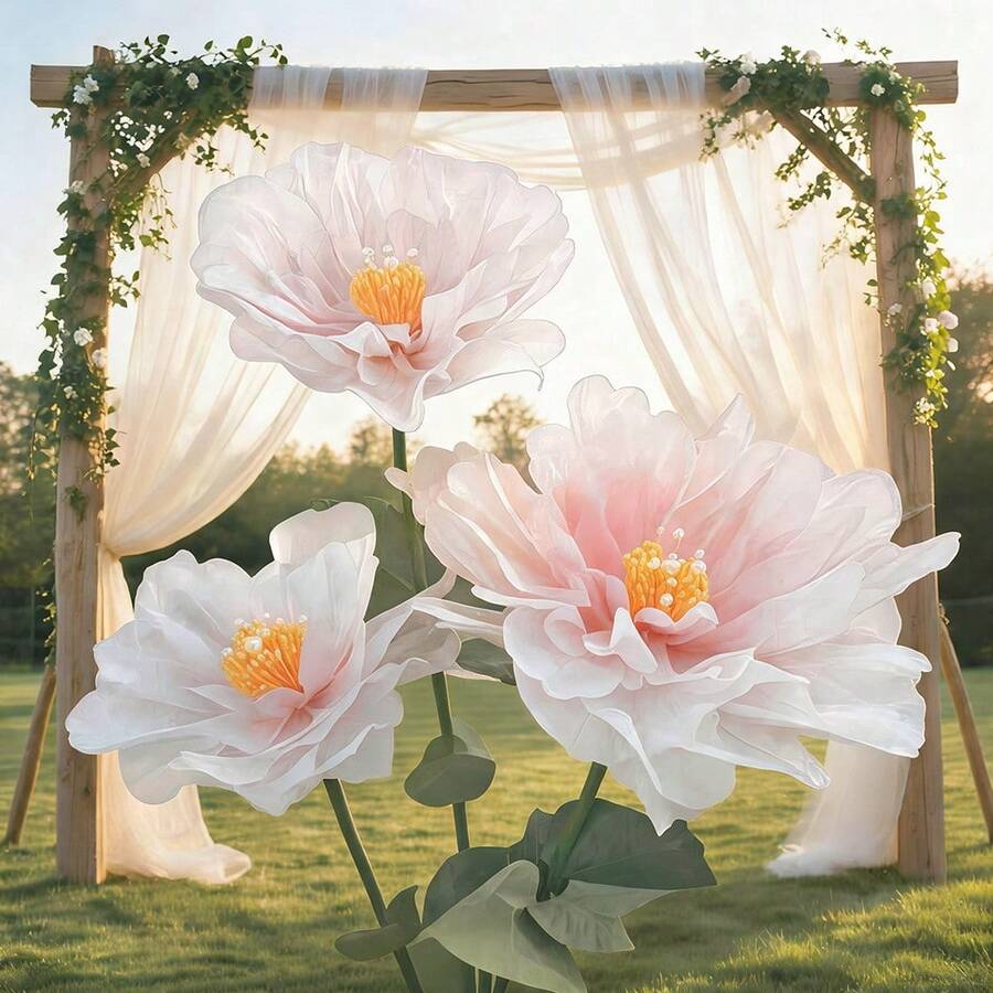 Floare artificială de bujoraș din fir de 50 cm, decor mare din fir, recuzită pentru grădină, petrecere de zi de naștere, banchet, ceremonie, biserică, decor perete, decorațiune nuntă, aranjament floral pentru fundalul casei, Ziua Îndrăgostiților și evenimente speciale, cadouri de zi de naștere - Multicolor - Vizualizare 1