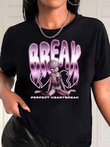 Camisetas de moda nuevas, ropa para adolescentes, camisetas gráficas para adolescentes, camisetas lindas, ropa de verano para adolescentes, camiseta corta estampada con patrón gráfico estético de corazón roto, perfecta para chicos y chicas, cuello redondo regular, tela transpirable, estilo Y2k. ,Camisas para mujer, la opción perfecta para los atuendos del Día de San Valentín,camisetas gráficas divertidas para hombre, camisetas gráficas de estilo coreano,camisas para niñas, camisetas para niños. - Negro - Ver 1