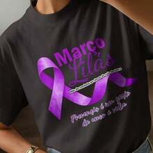 1 pieza de camisa unisex con estampado: March Lilac para la prevención del cáncer de mama para la salud. Algodón. Hogar, noche, vacaciones, días libres, uso diario. 180g 100% algodón. - Por lo tanto - Ver 2