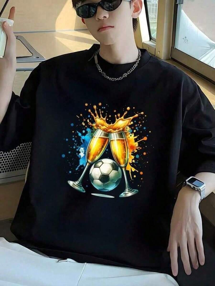 Camiseta De Verano Para Hombre, Copa Mundial De La 2026 Soccer Manga Corta, Algodón, Cuello Redondo, Varios Tamaños Disponibles - Negro - Ver 1