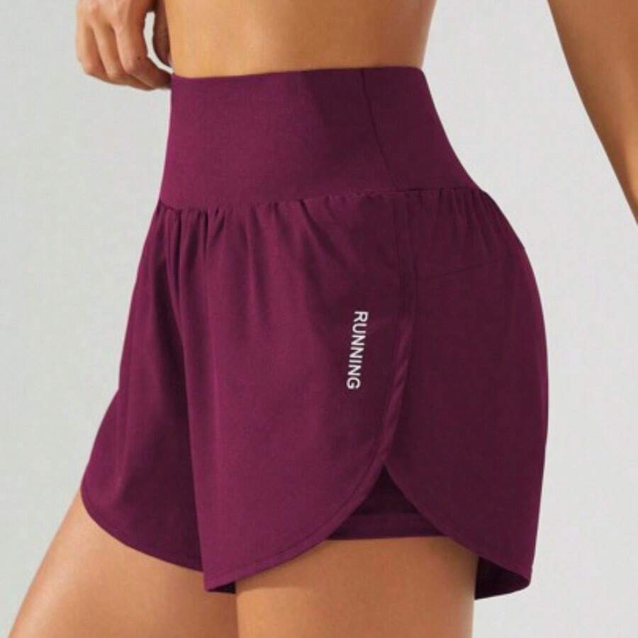 Soqi Women's Clothing Eassivo Eassivo Pantalones cortos deportivos de cintura alta con abertura en el bajo para Año Nuevo Chino, pantalones cortos para mujer para sudor, gimnasio, ciclista - Burdeos - Ver 1
