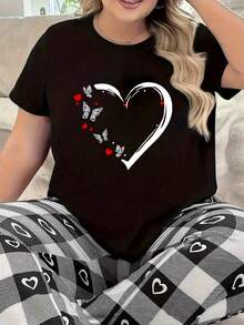 Mujer002 Camiseta de Mujer Casual VersátilCamisa negra con un corazón y mariposas que crea un diseño atractivo y romántico, perfecta para expresar tus sentimientos - Negro - Ver 8