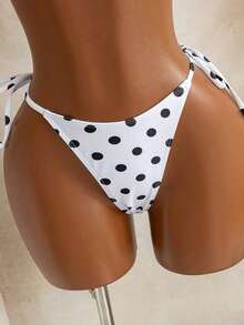 Bellisia Conjunto de traje de baño de 3 piezas con top de bikini estilo halter con estampado floral acuarela, tanga con lazos y falda pareo, para vacaciones de verano - Blanco y Negro - Ver 4