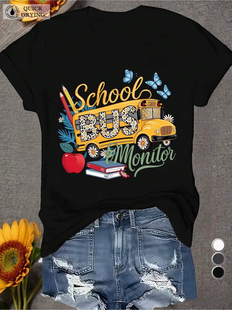 Camiseta de manga corta Wo Bus Surveillance - Corte holgado, cuello redondo, diseño de patrón geométrico, tela elástica adecuada para todas las estaciones, lavable aáquina, estilo camisa, para uso diario y para usar en capas - Camiseta unisex de algodón holgado de manga corta y cuello redondo estilo vintage urbano. - Negro - Ver 1