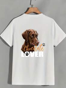Women's 180g T-Shirt With Chocolate Labrador Print, Short Sleeve, Round Neck, Loose Casual Top,  Summer Printed T-Shirt, Gift For Dog Lovers, Family Gatherings, Company Building Activities 2024 - Unisex Loose Cotton T-Shirt With Short Sleeves And Round Neck Urban Vintage Style. - 白色 - 查看 2