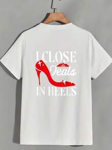 Camiseta de mujer de 180g con el estampado Puedo Cerrar Negocios con Tacones Altos, de manga corta, estilo casual y holgado, adecuada para actividades de building en la oficina, regalos de cumpleaños, obsequios para el Día de la Madre, moda de verano - Camiseta unisex de algodón holgada de manga corta y cuello redondo, estilo vintage urbano. - Blanco - Ver 2
