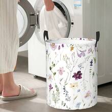 Foldable Laundry Basket With Handle - Oxford Cloth Laundry Basket, Suitable For Laundry, Portable Laundry Storage, Colored Flower Pattern, Round Portable Laundry Handling Basket, Suitable For Bathroom, Bedroom, Can Be Used As Storage Bag Or Laundry Basket - 花 F - 查看 2