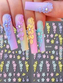 2pcs/Set Stiker Kuku Bunga Timbul 5D, Stiker Kuku Bunga Perekat Lembut, Dekorasi Seni Kuku dengan Pusat Berlian Imitasi Berkilau, Cocok untuk Wanita dan Anak Perempuan untuk DIY Seni Kuku - MultiWarna - View 3