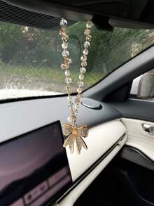 Creative Artificial Rhinestone Bow Pendant, Car Rearview Mirror Decorative Charm, Car Hanging Ornament, Car Interior Decor, Car Accessories For Women, Holiday Gift - Bow - View 7