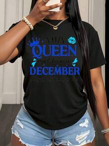 This Queen Was Born In December, "Happy Birthday To Me" T-Shirt For Women, Birthday Gift, December Birthday T-Shirt, Queen T-Shirt For Women, 220g - Vintage Urban Style, Unisex, Loose Fit Short Sleeve Crew Neck Cotton T-Shirt, 100% Cotton - 黑色 - 查看 3