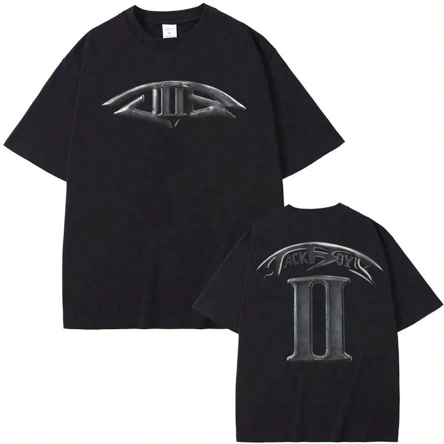 Camiseta Travis con Estampado Gráfico, Estilo Hip Hop, Algodón, Manga Corta, Gótica, Unisex, Estilo Rapero Americano, para Hombre/Mujer - Negro - Ver 1