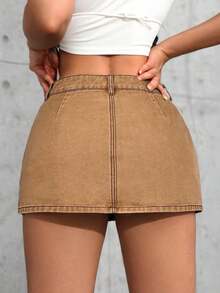 Tall Minifalda vaquera ultracorta, de moda para el verano - Marrón - Ver 2