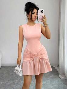 Nuevo vestido mini elegante y ajustado sin mangas de punto para el Día de San Valentín para mujeres - Rojo - Ver 11