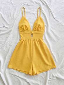 Mono de unicolor con diseño calado para mujer, ideal para vacaciones - Amarillo - Ver 5