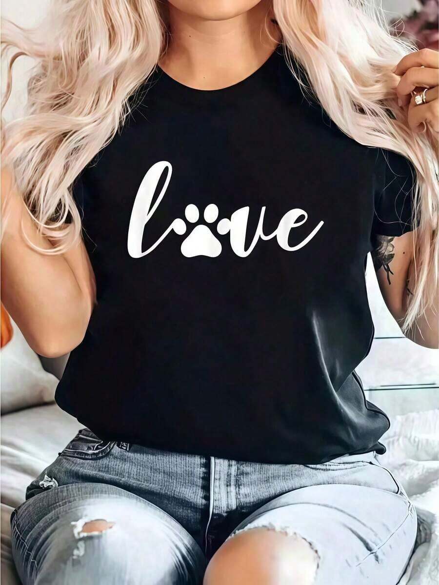 1PiezaModaInformalParaHombresYCamiseta de MujerConEstampadoDeHuellaDePata,CorazónYTextoDivertidoYGenialParaAmantesDePerros,GatosYMascotasCamisetaInformalDeCuelloRedondoDeMangaCortaCómodaParaPrimaveraYVerVeranoEsenciales, VeranoConjuntos de ropaParaMujeres, GráficoLas camisetas son versátiles, fáciles de combinar, adecuadas para el uso diario, el estilo urbano, los conjuntos de vacaciones y la ropa de fin de semana. - Negro - Ver 1