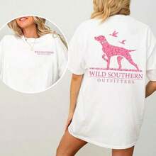 [100% Algodón] Camiseta de Caza para Perro con Estampado de Camuflaje Rosa, Camiseta Wild Southern, Camiseta con Estampado Gráfico Simple - Blanco - Ver 2