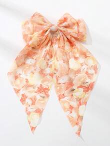 1pc Girls' Minimalist Sweet Floral Print Ribbon Bow Hair Clip, Orange/Purple/Blue, Versatile Spring/Summer Accessory - Multicolor - View 8