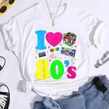 Nueva camiseta de moda I Love The 80s para mujer, camiseta Vintage de los años 80, camisetas clásicas divertidas, camisetas de cuello redondo para mujer - Blanco - Ver 1