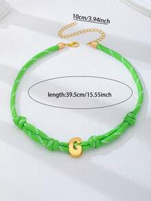 1 pieza Collar de cuerda trenzada de colores de dopamina con colgante de letra de burbuja - Collar de cuerda de colores de verano con inicial personalizada, regalo de amistad personalizable para mujeres - Multicolor - Ver 8