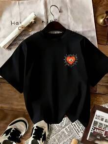 Nuevo y Elegante Diseño de Cuello Redondo para Mujer, Diseño Moderno y Original con Estampado de Corazón - Negro - Ver 1