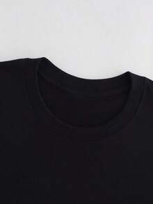 Camiseta de moda casual de primavera verano para mujeres, top suelto y versátil, estilo retro, estampado de leopardo, números California 42, cuello redondo, manga corta, camiseta de hombro caído de gran tamaño-Vintage Street Style Unisexoose Cotton Short Sleeve Crew Neck T-Shirt - Negro - Ver 3